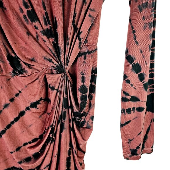 Young Fabulous & Broke Yarro Dress Tie Dye VEGAN Silk Waterfall Cinched Waist, M - Picture 4 of 9